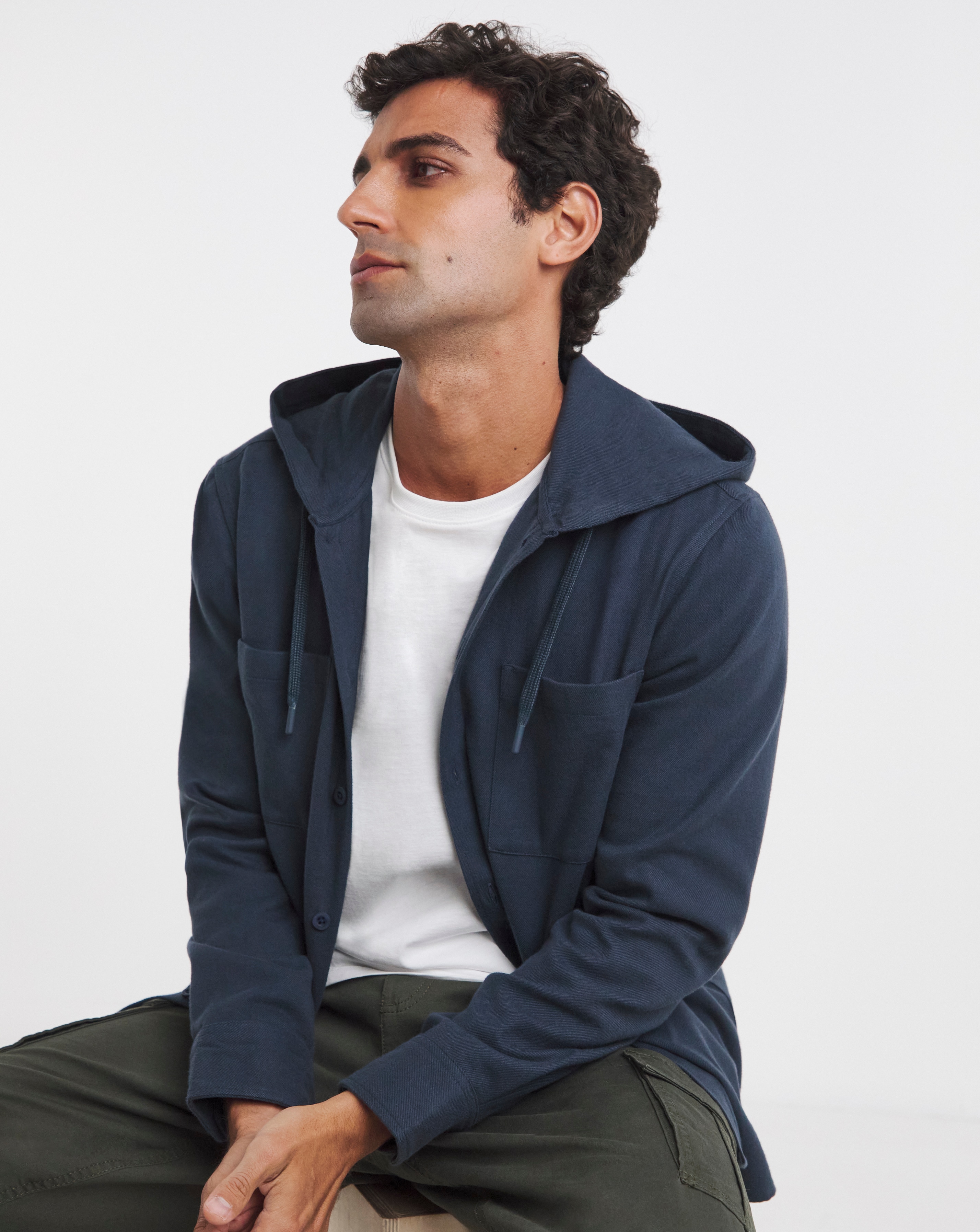 New In - Cotton Hooded Flannel Shirt Long