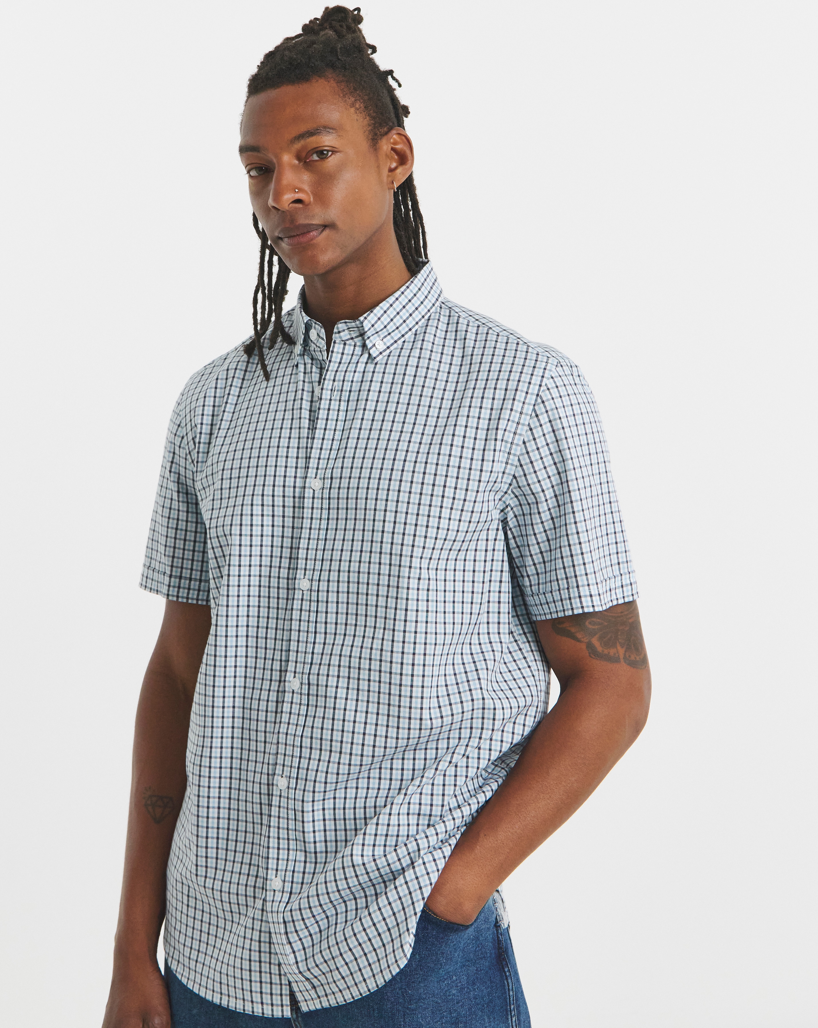 Short Sleeve Check Oxford Shirt Long