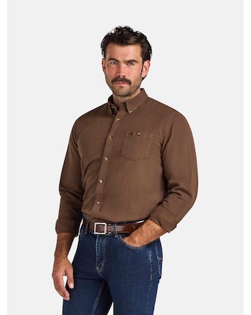 Raging Bull Long Sleeve Brushed Two Tone Bold Herringbone Shirt Brown