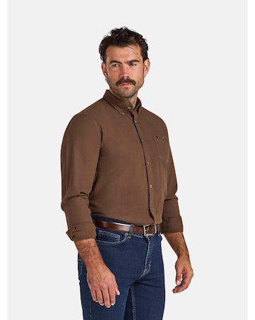 Raging Bull Long Sleeve Brushed Two Tone Bold Herringbone Shirt Brown