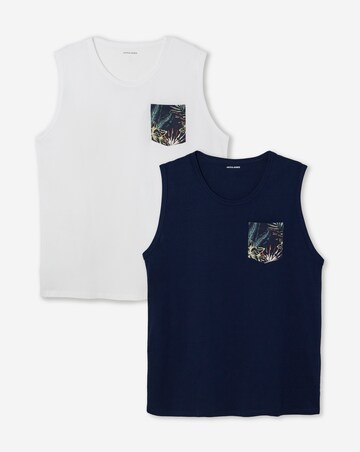 Jack & Jones Honolulu Printed Pocket Tank 2 Pack - Navy/White