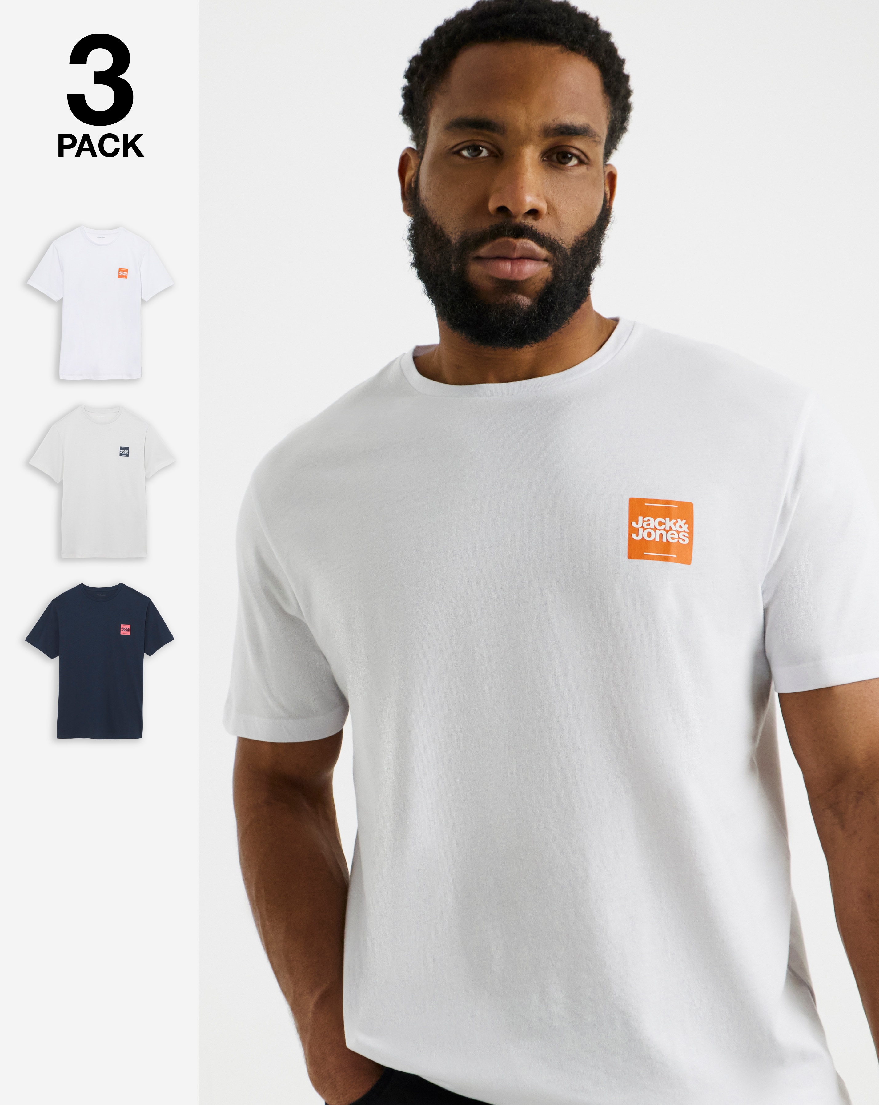 New In - Jack & Jones Brandy 3 Pack T-Shirt