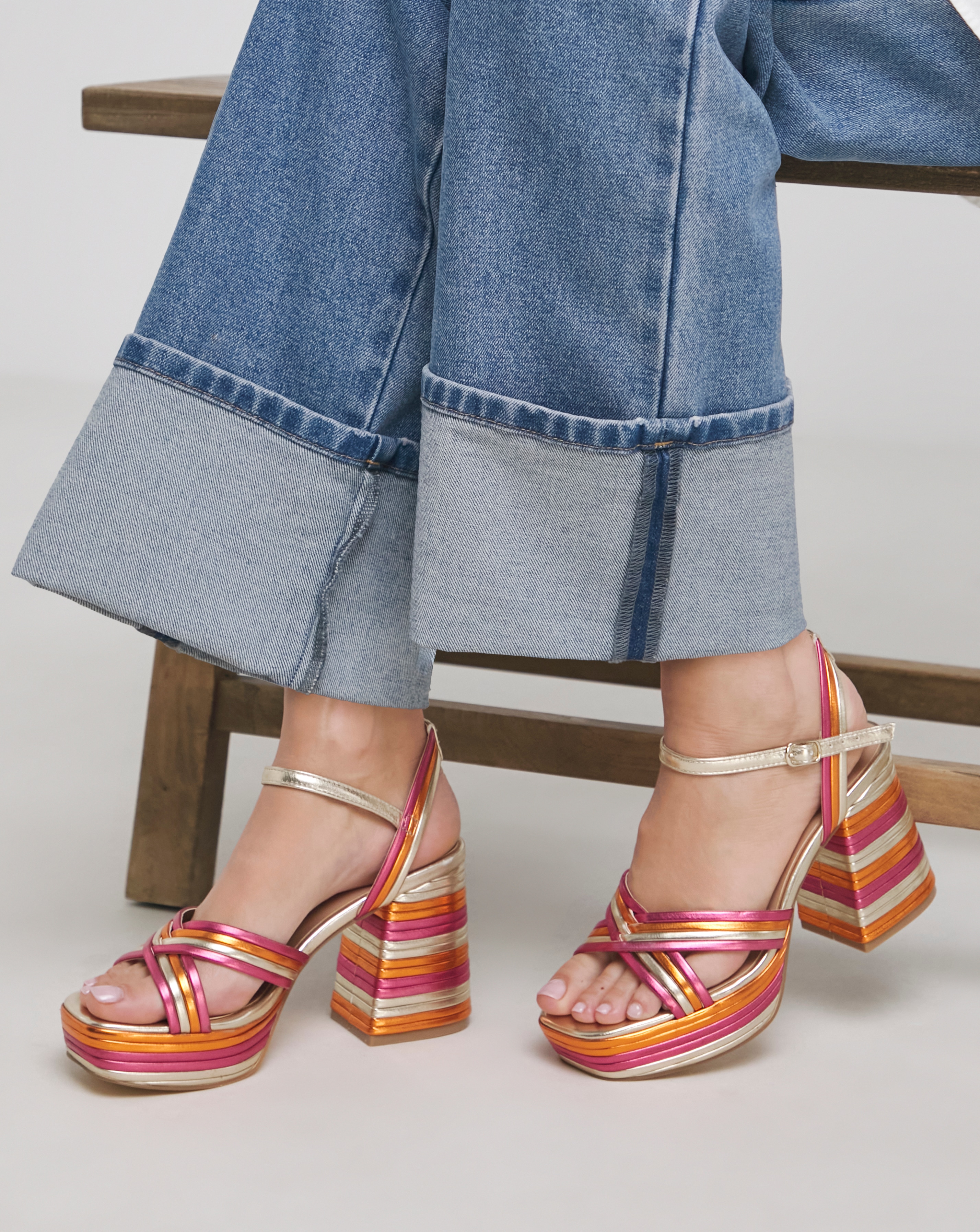 Multi Strap Platform Heel Extra Wide