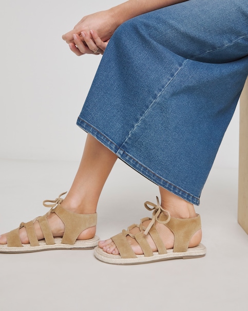Lace up Flat Espadrille Sandal Wide