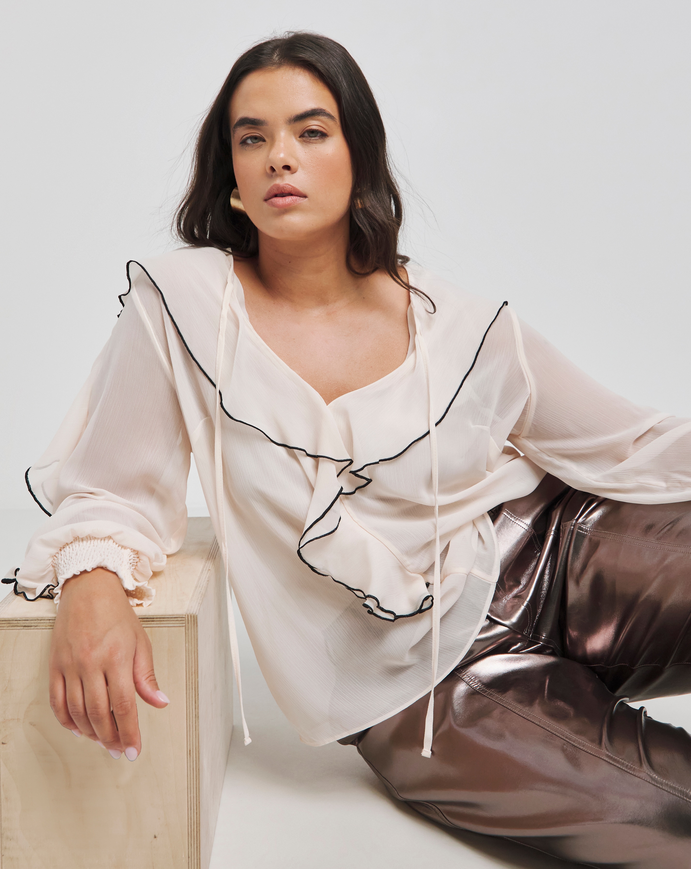 Joanna Hope Crinkle Ruffle Blouse