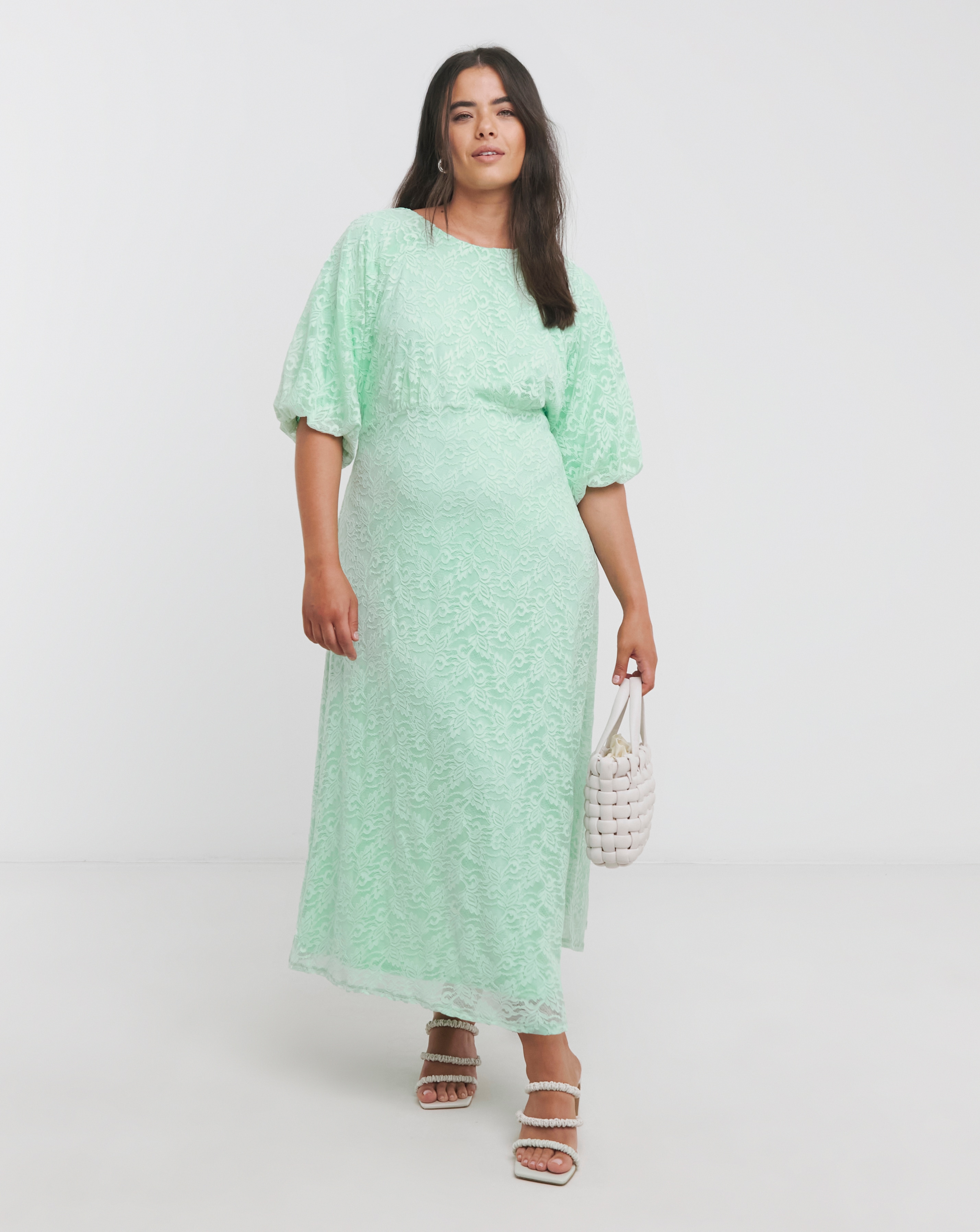 Joanna Hope Lace Dress With Puff Sleeves
