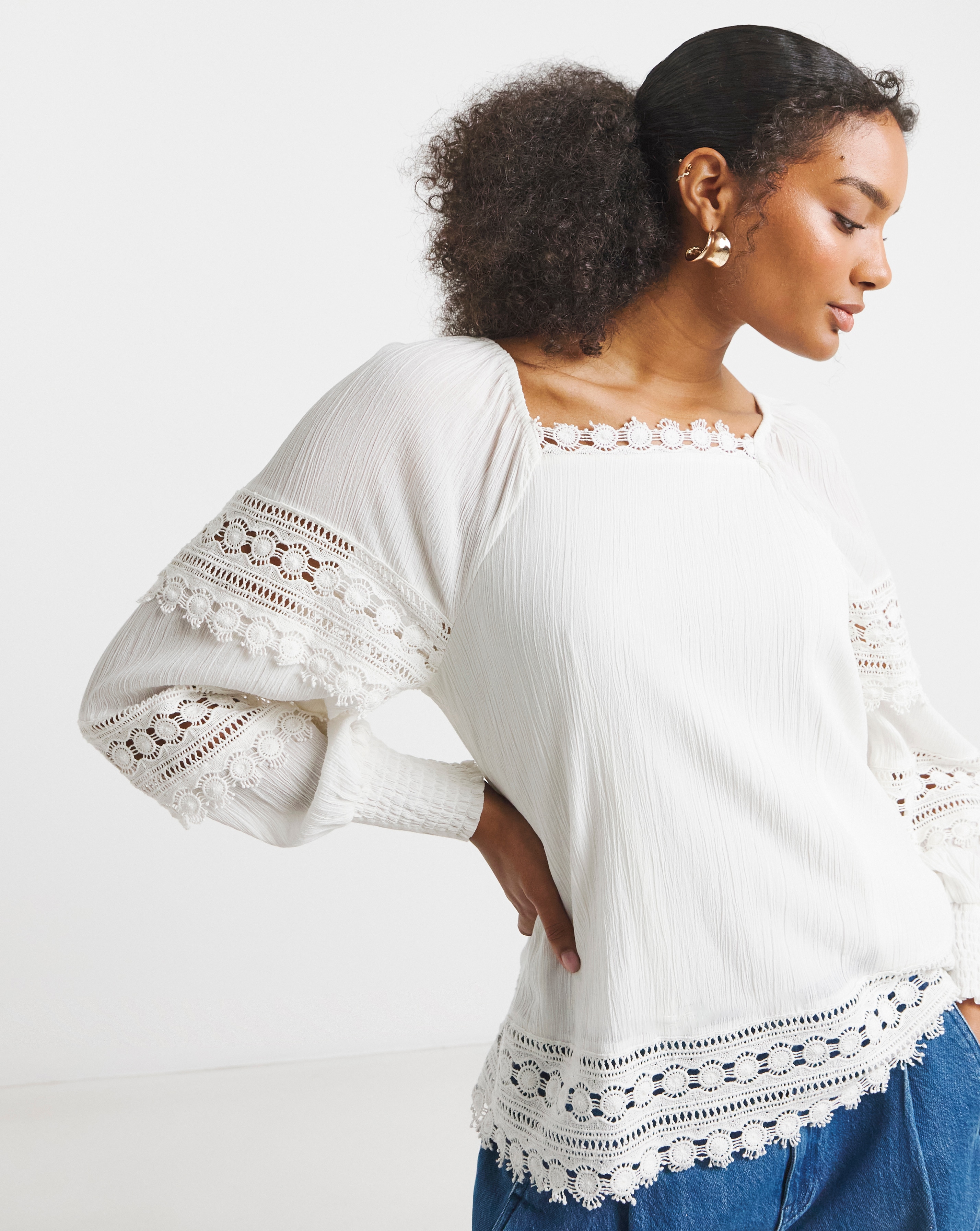 Joanna Hope Crinkle Blouse With Trims