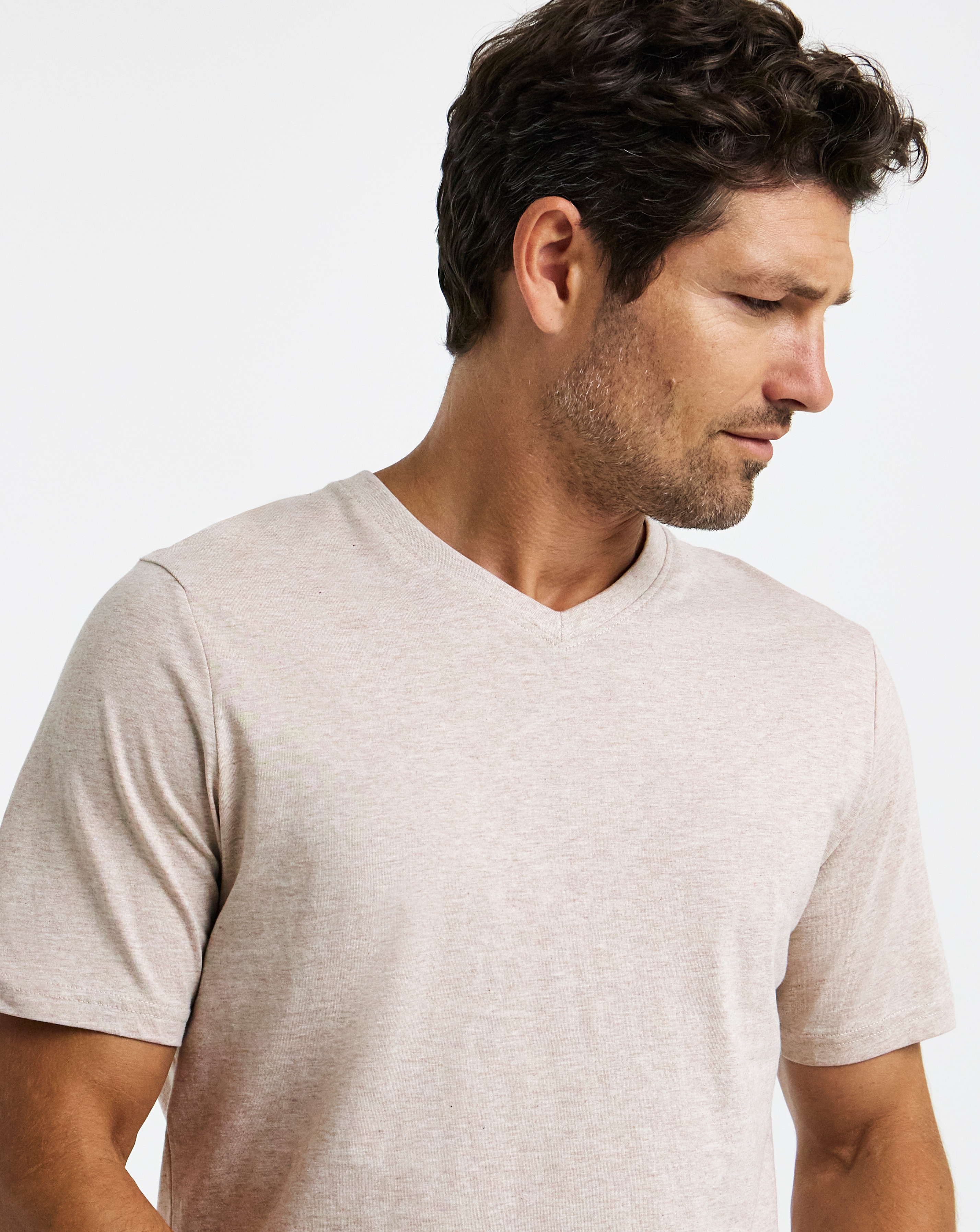 Pure Cotton V Neck Marl T-Shirt Long