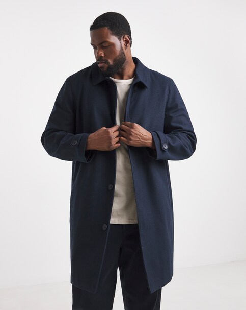 Navy Wool Blend Mac with Cuff Tab Detail