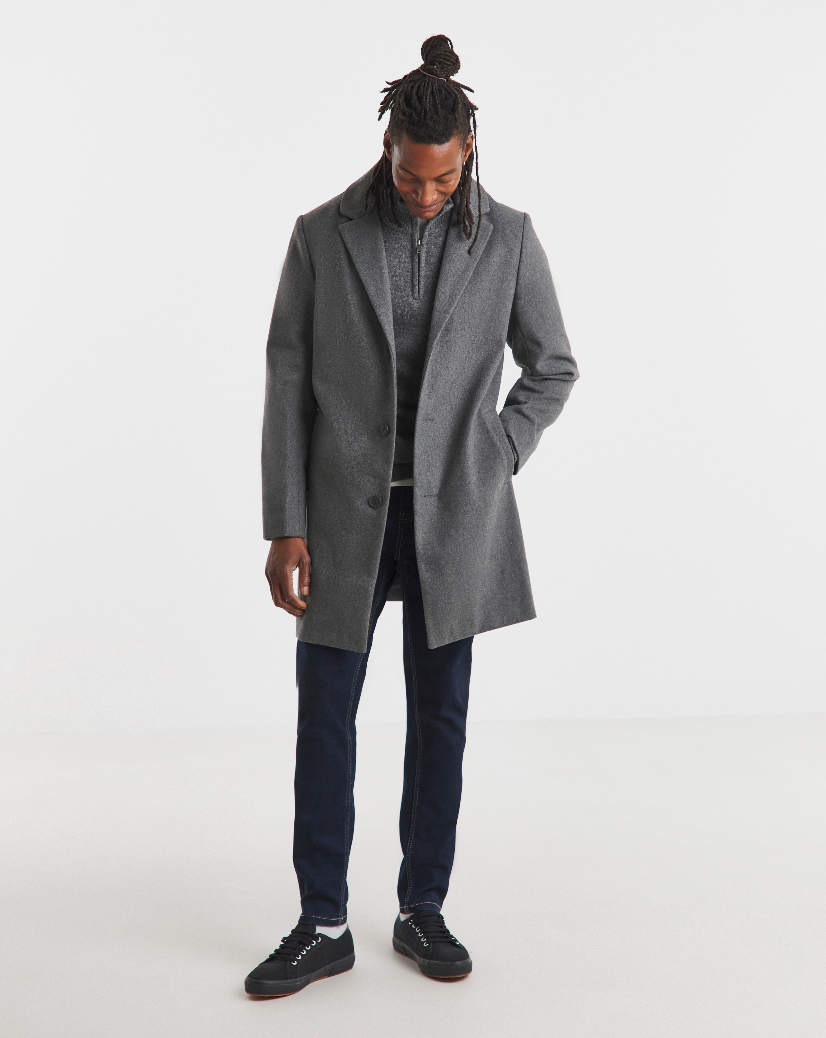 Grey Wool Blend Mid Length Overcoat