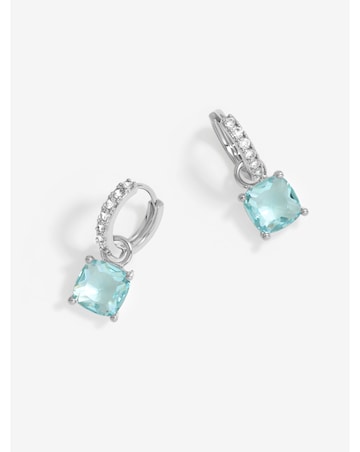 Jon Richard Rhodium Plated And Aqua Huggie Earrings
