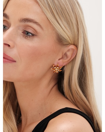 Jon Richard Gold Plated Orange Enamel Floral Clip Earrings