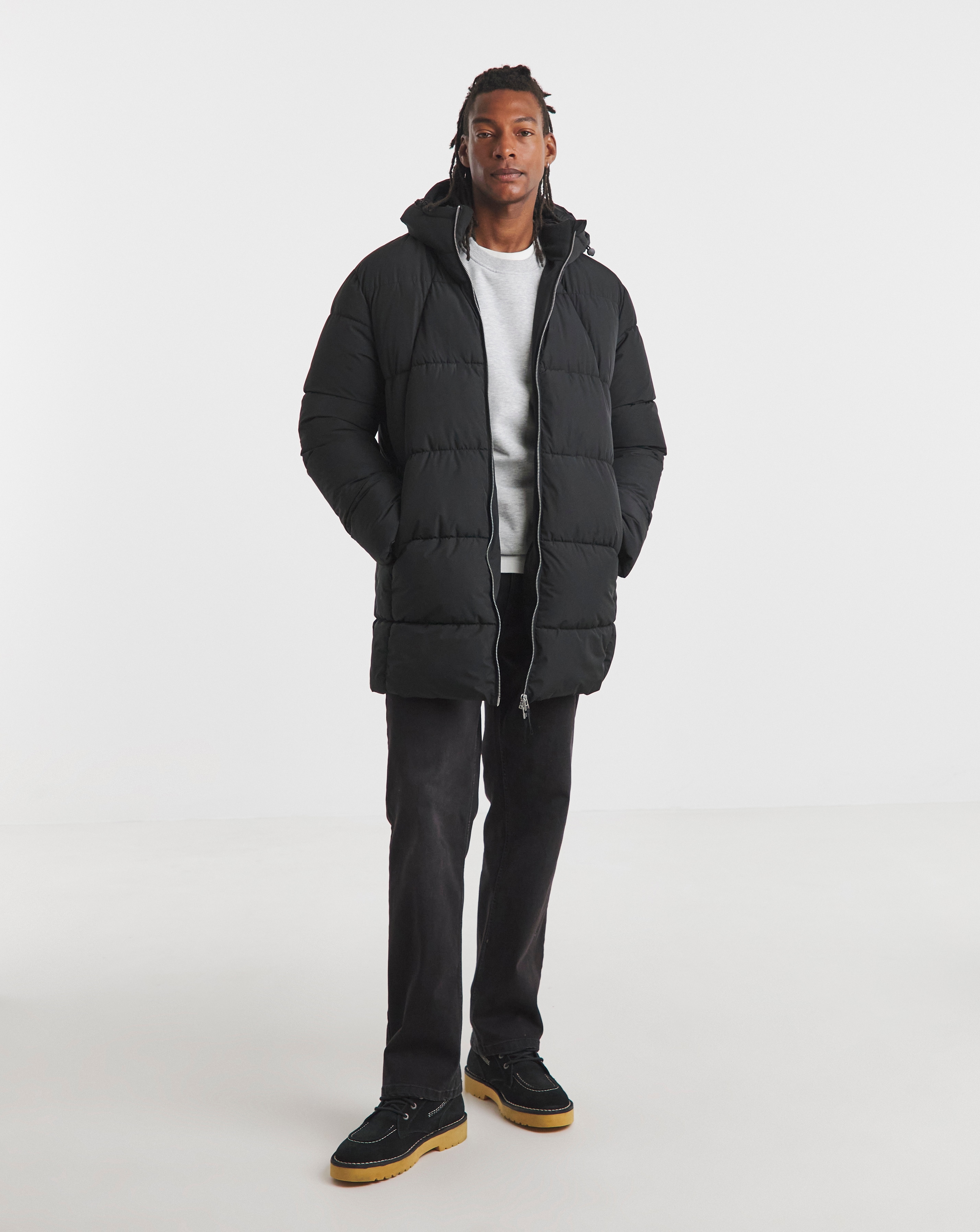 Black Mid Length Puffer Jacket