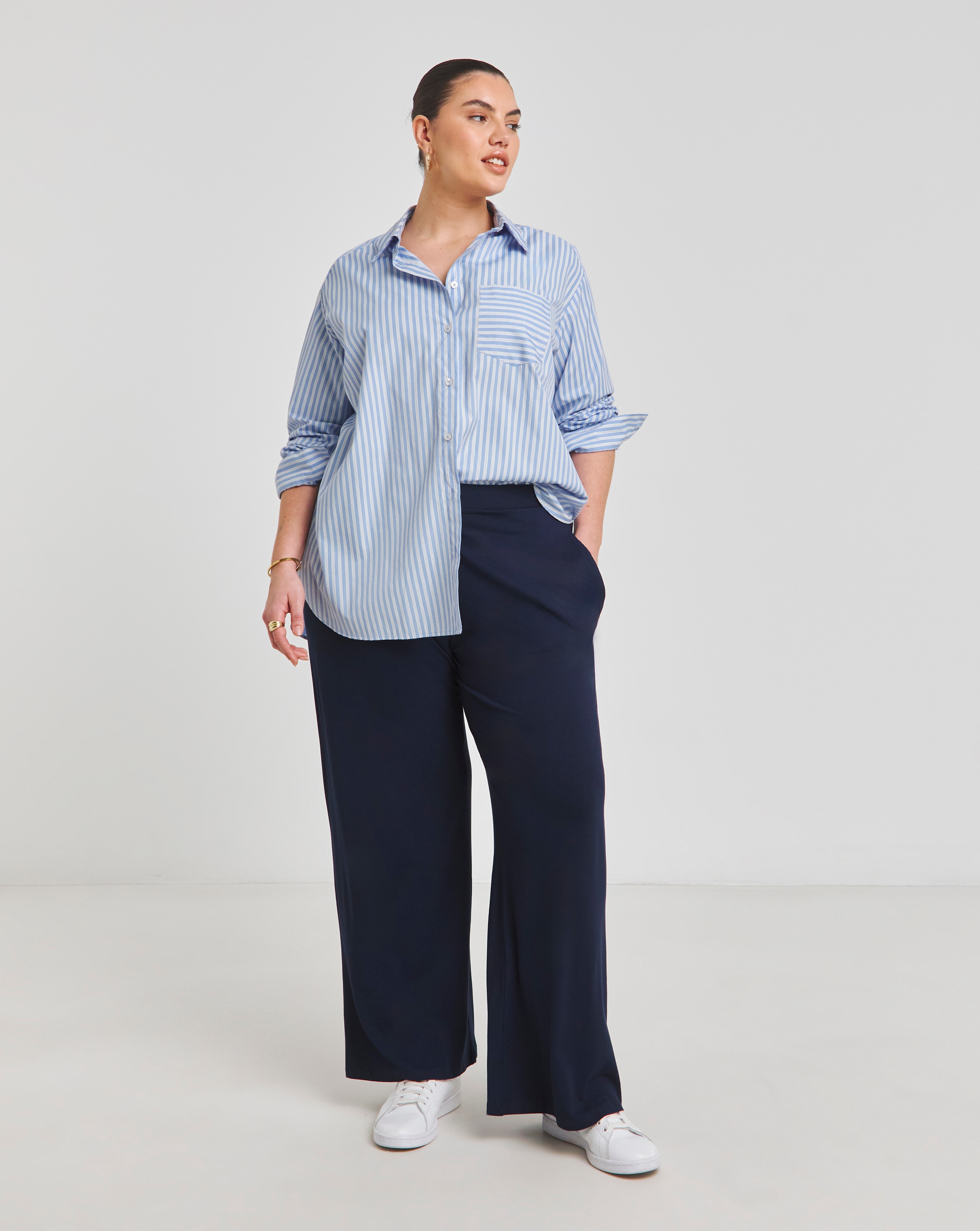 Navy Jersey Wide Leg Trouser