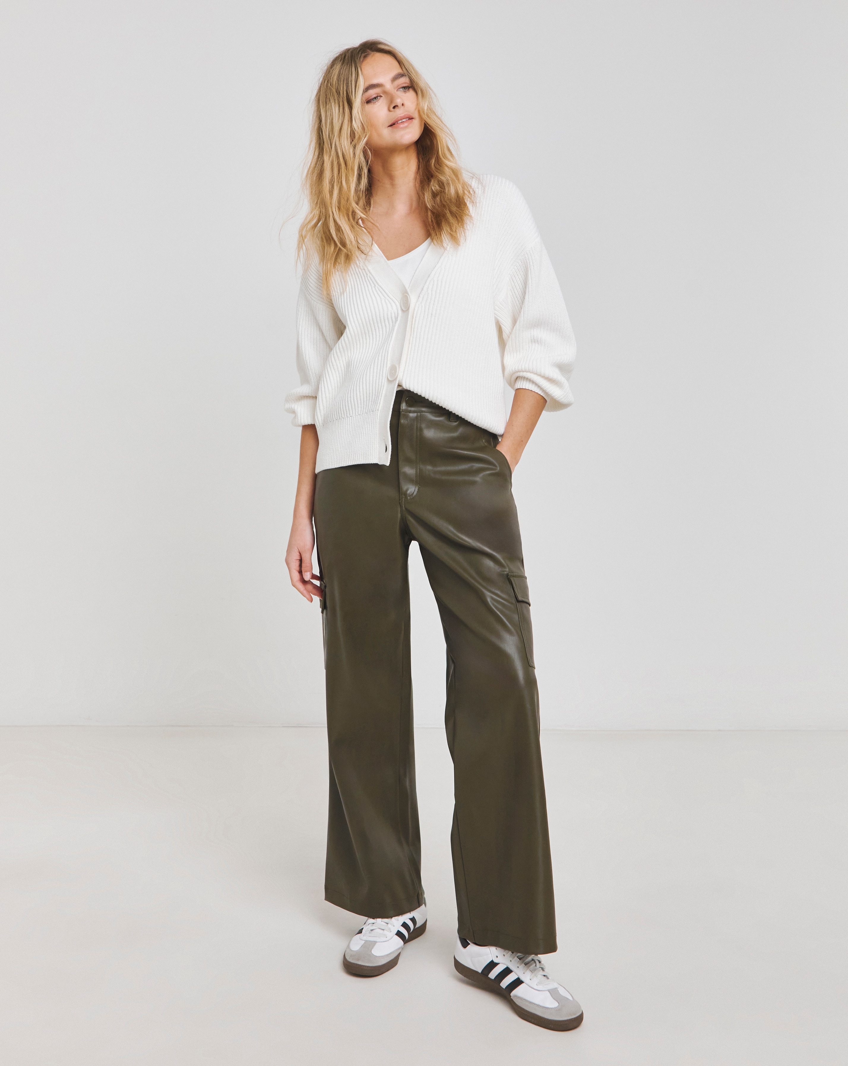 Stretch PU Cargo Wide Leg Trousers