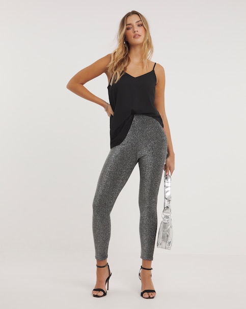 Silver Glitter Knit Leggings
