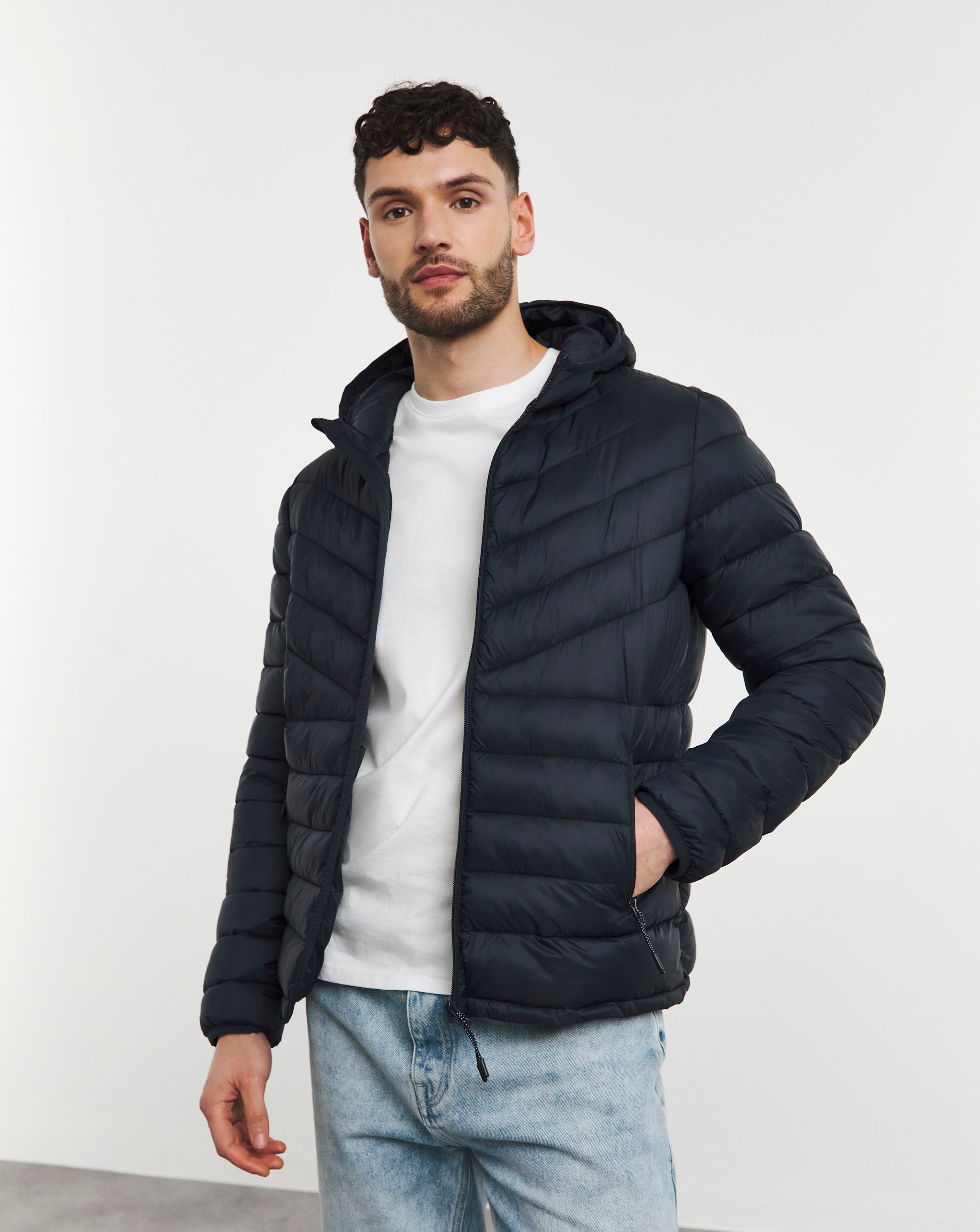 Navy Lightweight Hooded Padded Jacket