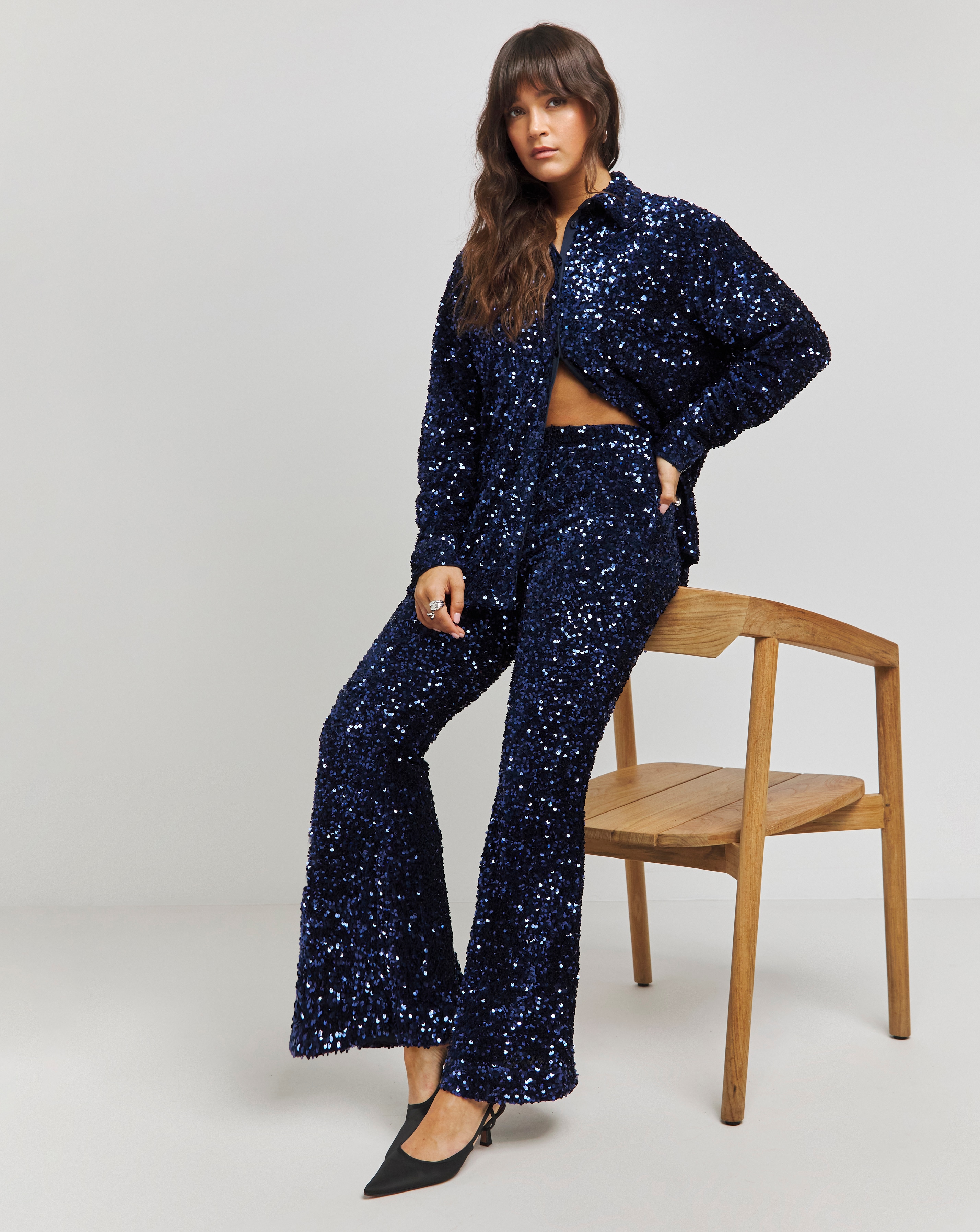 Flared Sequin Trousers