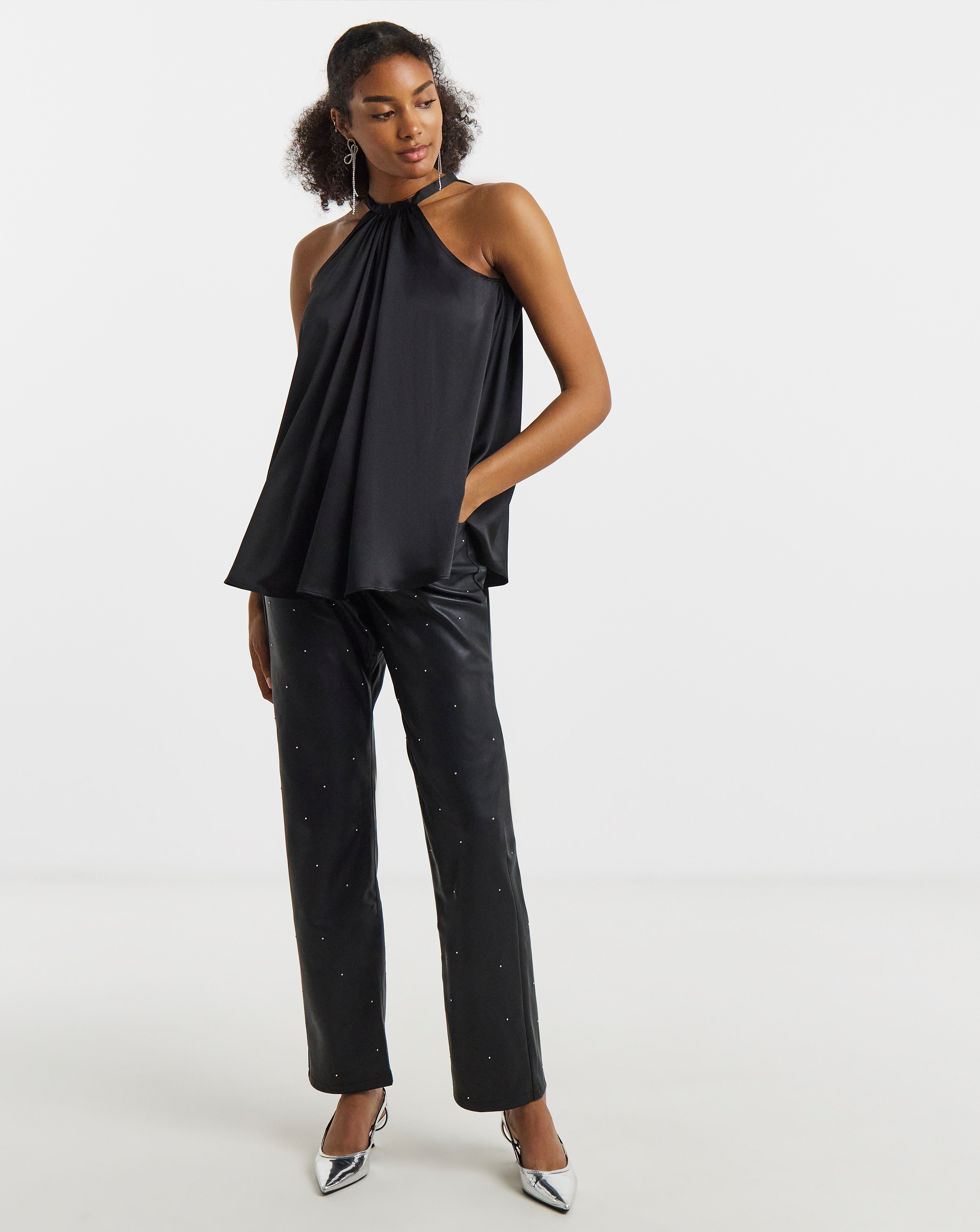 Embellished PU Straight Leg Trousers