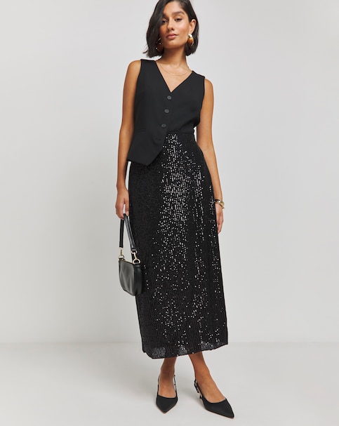 Stretch Sequin Midaxi Skirt