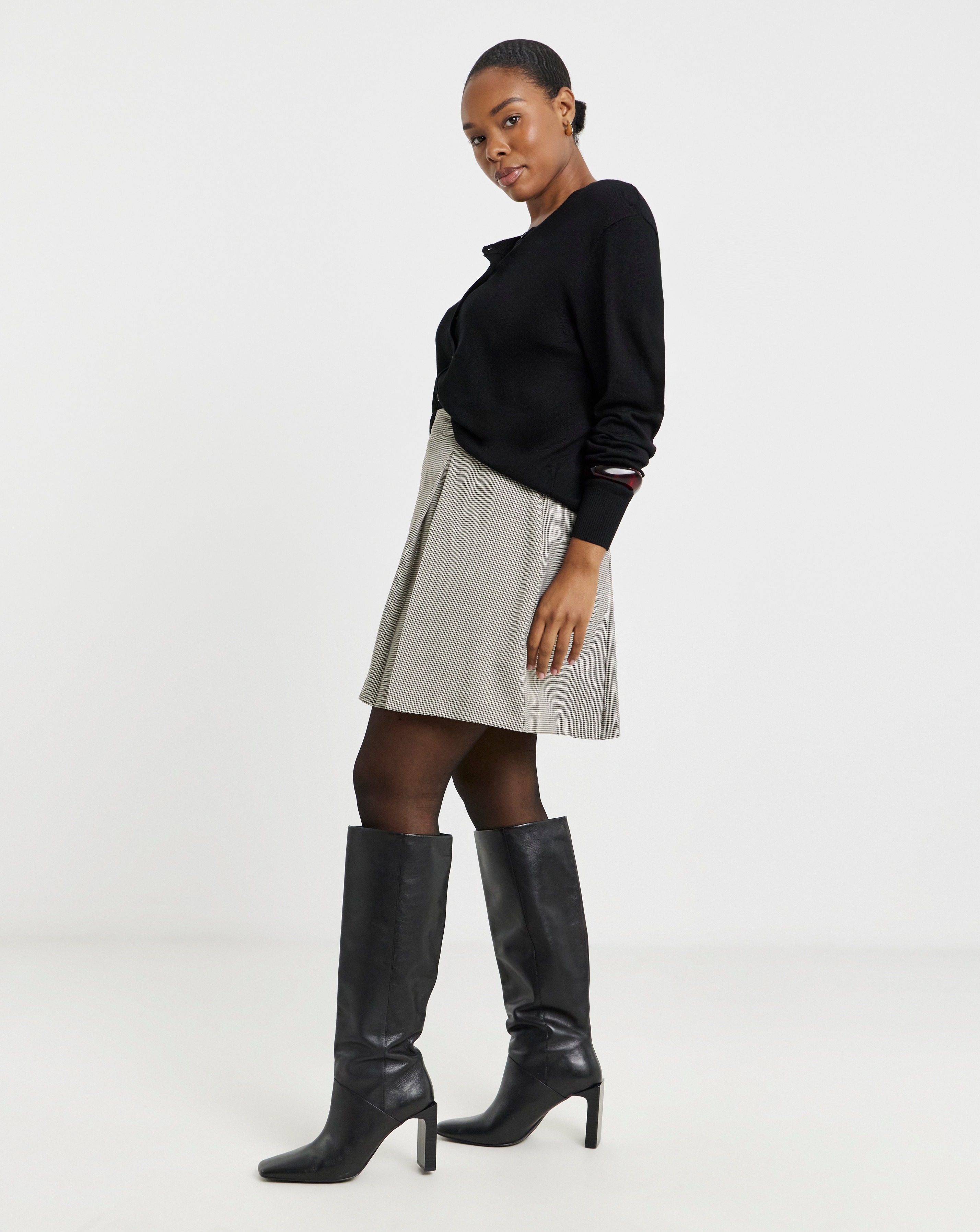 Pleated Brushed Check Mini Skirt