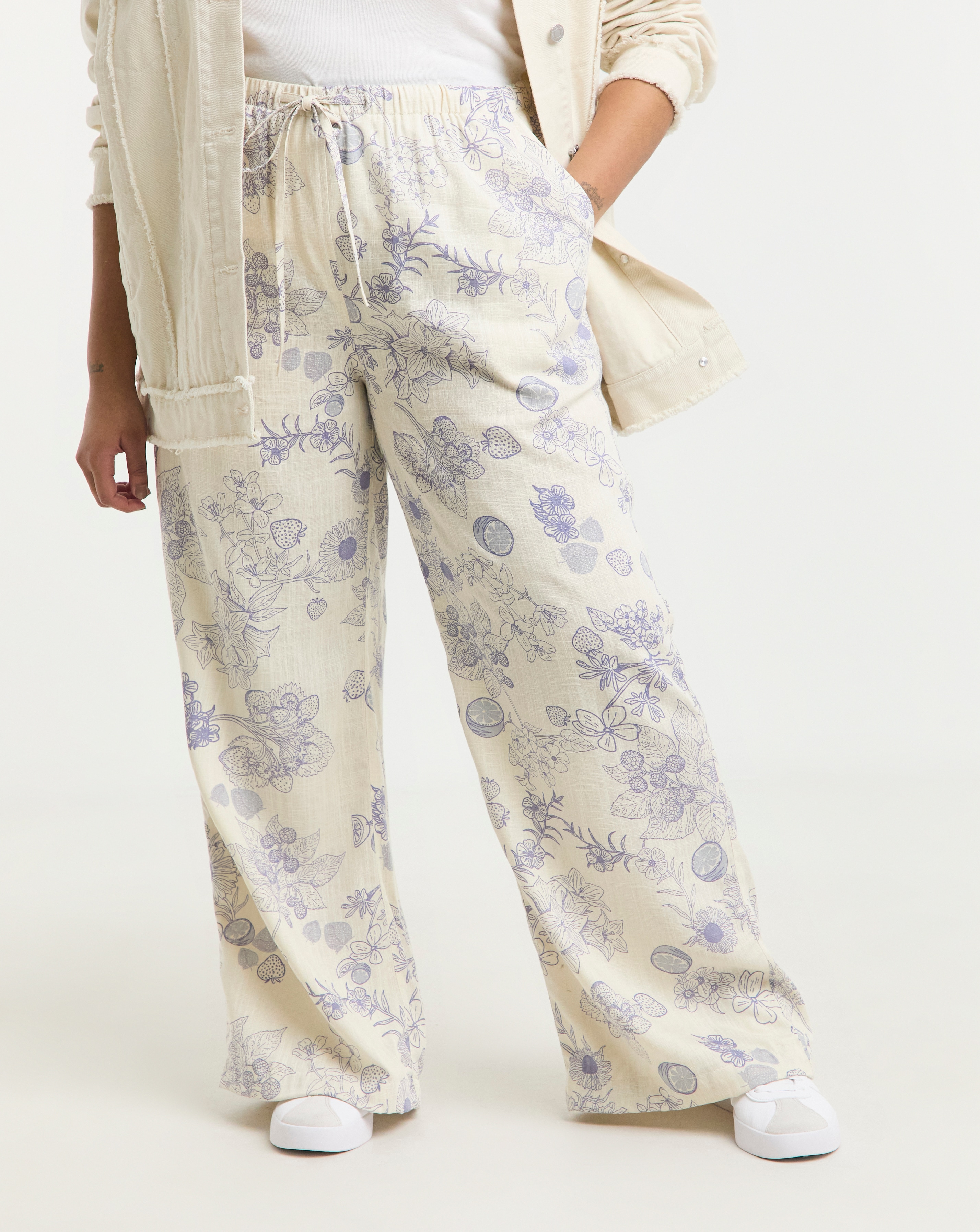 Tie Waist Wide Leg Linen Mix Trousers