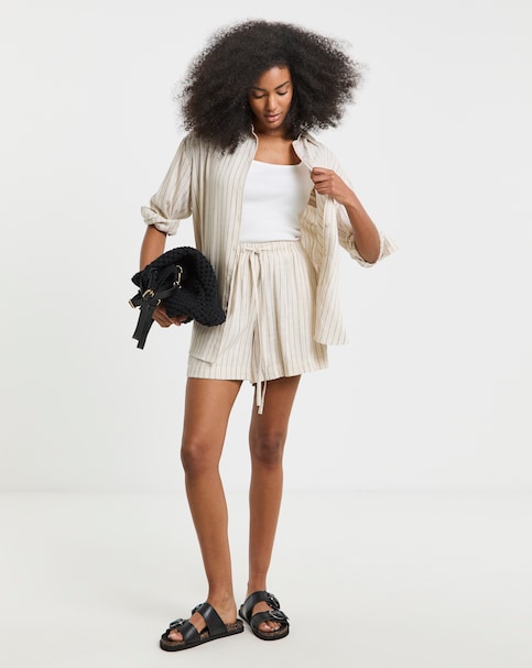 Tie Waist Linen Mix Shorts