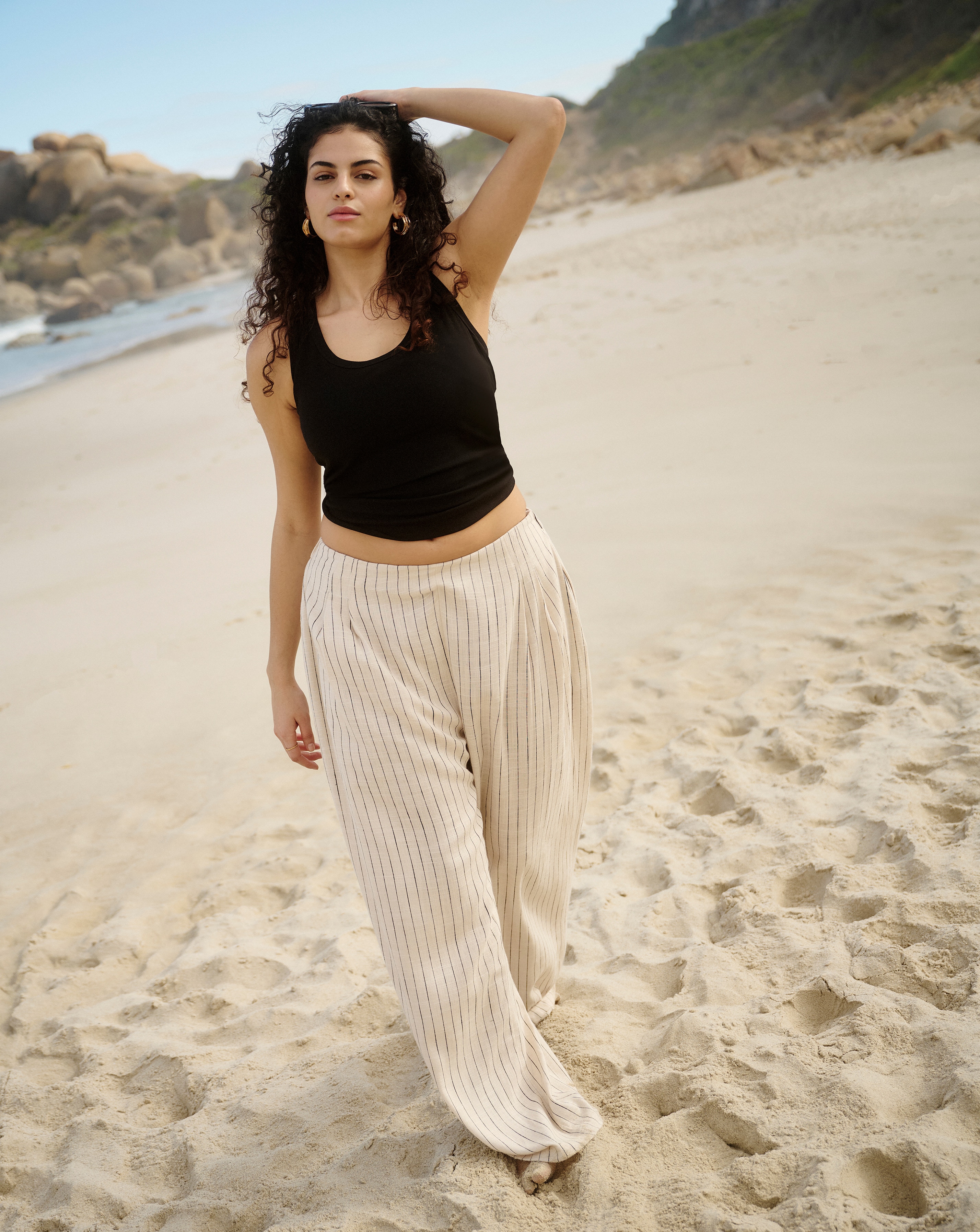 Pleated Linen Mix Wide Leg Trouser