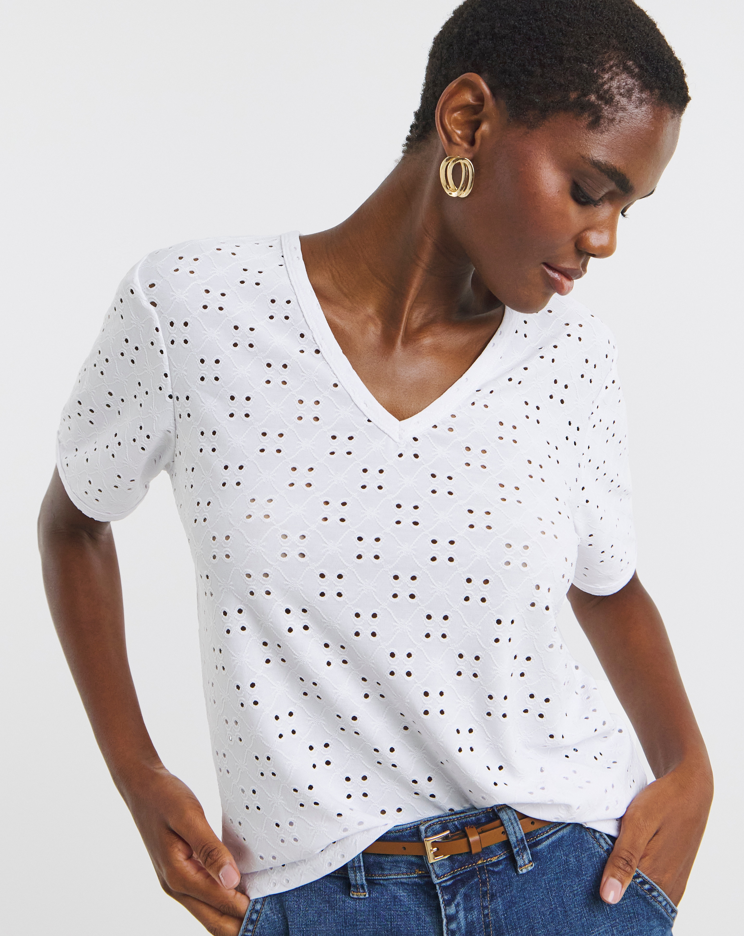V-Neck Broderie T-Shirt