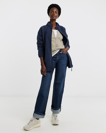 Navy Print Zip Through Longline Fleece