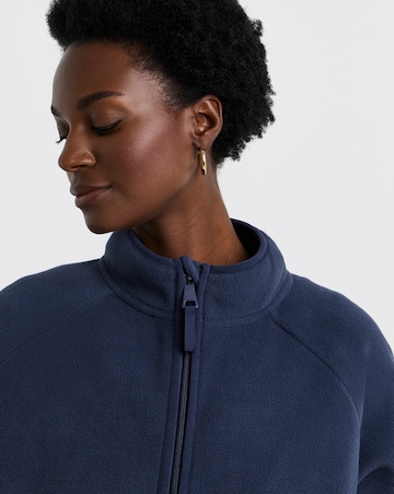 Navy Print Zip Through Longline Fleece