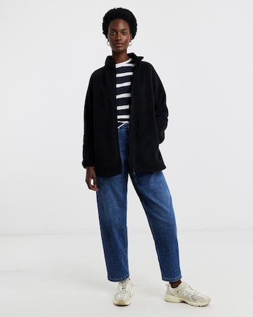 Black Zip Through Longline Fleece