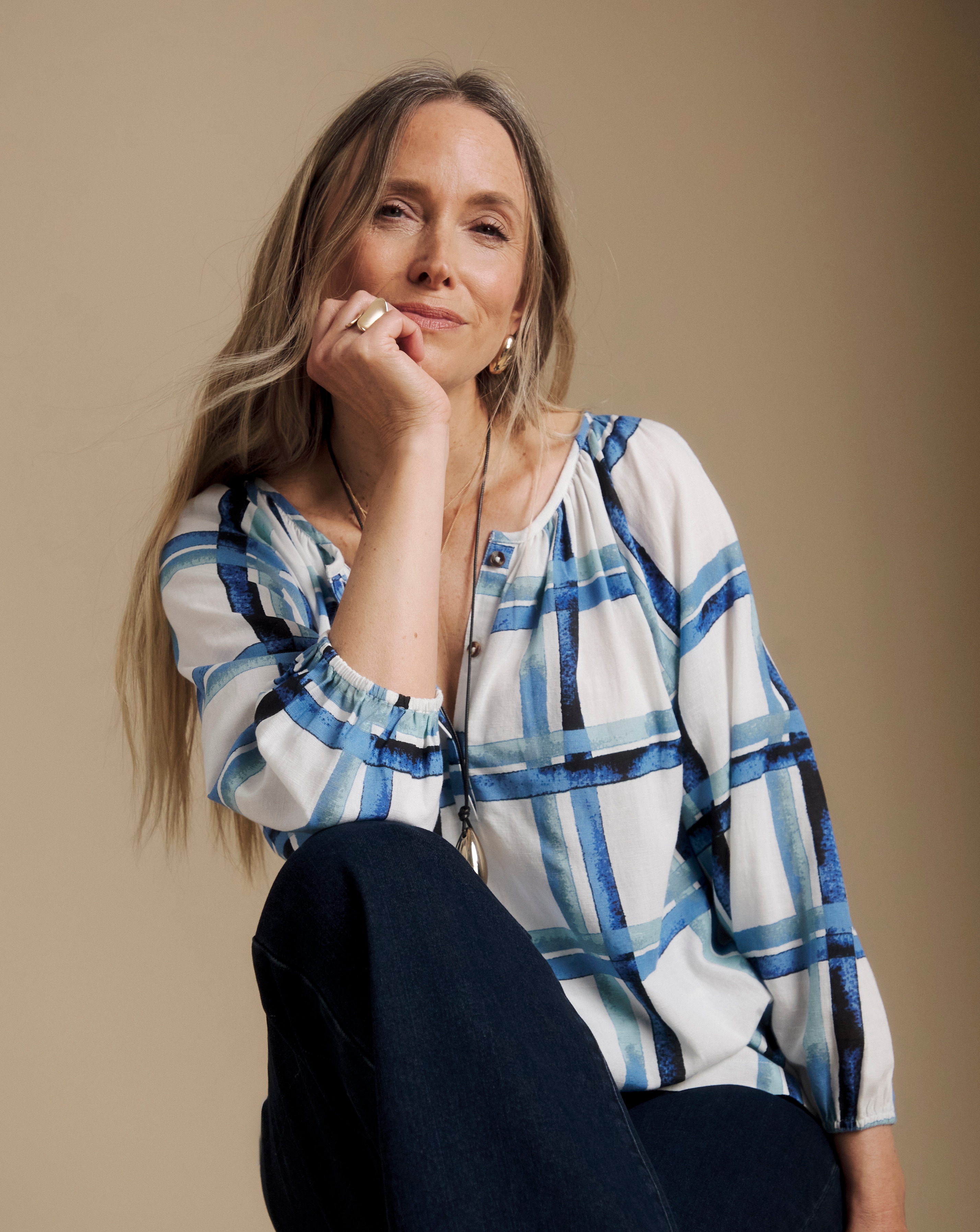 New In - Julipa Check Print Linen Blend Blouse