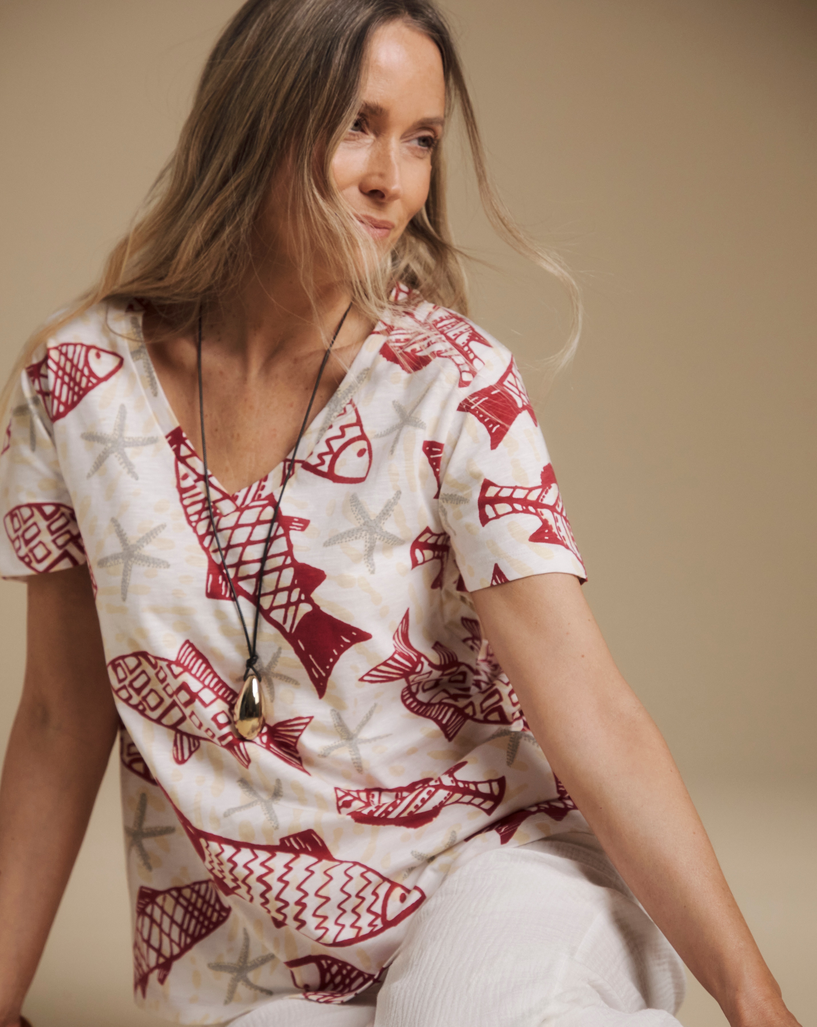 New In - Julipa Cotton Printed V-Neck T-shirt