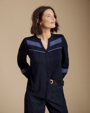 Julipa Navy Lace Trim Jersey Blouse