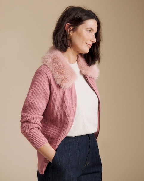 New In - Julipa Cable Fur Collar Cardigan