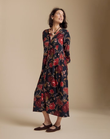 Julipa Petite Printed Button Down Jersey Midi Dress