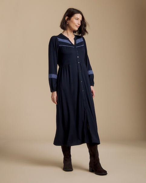 New In - Julipa Navy Lace Trim Jersey Midi Dress
