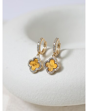 Jon Richard Gold Plated and Tigers Eye Clover Huggie Earrings