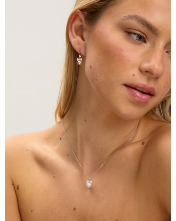 Jon Richard Rhodium Plated Crystal Bow and Pearl Drop Set - Gift Box