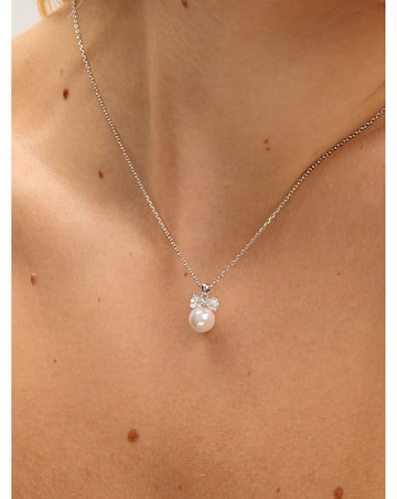 Jon Richard Rhodium Plated Crystal Bow and Pearl Drop Set - Gift Box