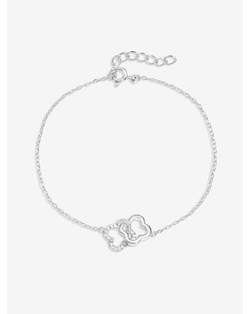 Simply Silver Sterling Silver 925 Pave Interlink Clover Bracelet - Gift Pouch