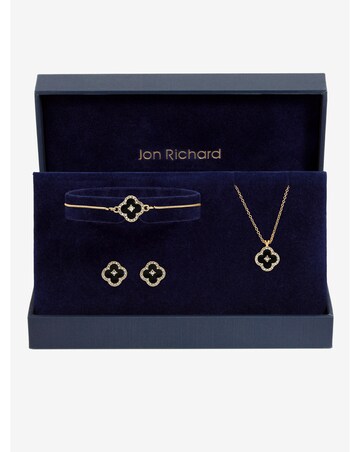 Jon Richard Gold Plated and Jet Clover Trio Set - Gift Box