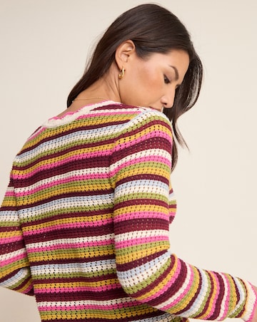 NOBODY'S CHILD STRIPE MOCK CROCHET CARDIGAN