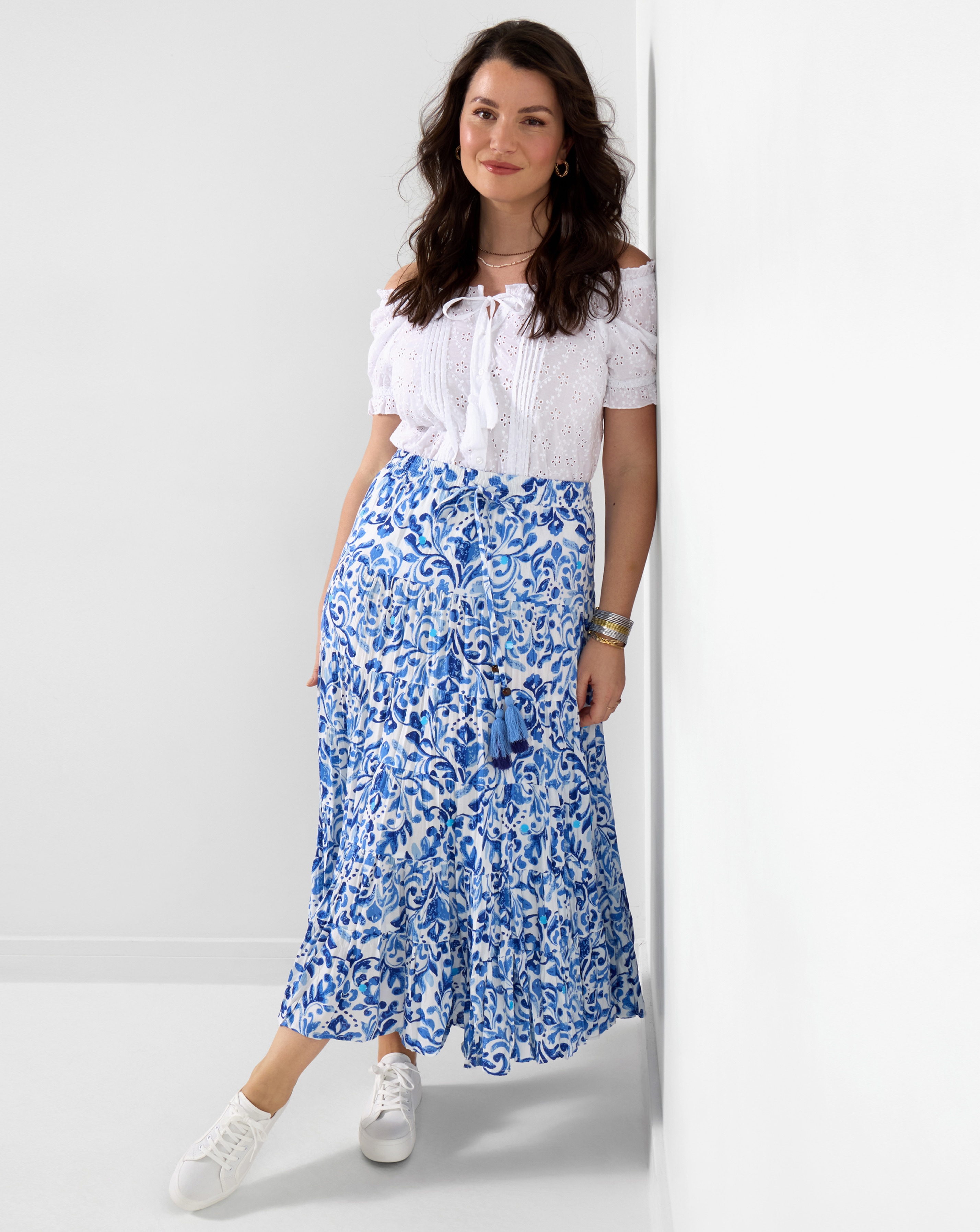 New In - Summer Blues Tiered Maxi Skirt