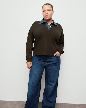 Mango Sweater With Denim Collar