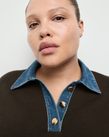 Mango Sweater With Denim Collar