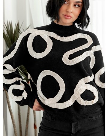 Lovedrobe Black Jumper With Contrasting Satin Squiggle Applique