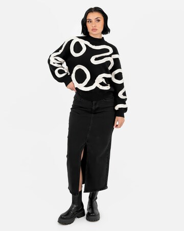 Lovedrobe Black Jumper With Contrasting Satin Squiggle Applique