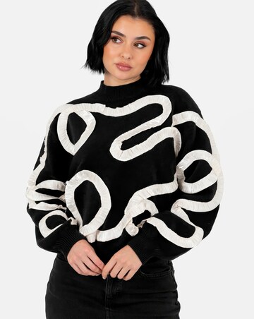 Lovedrobe Black Jumper With Contrasting Satin Squiggle Applique